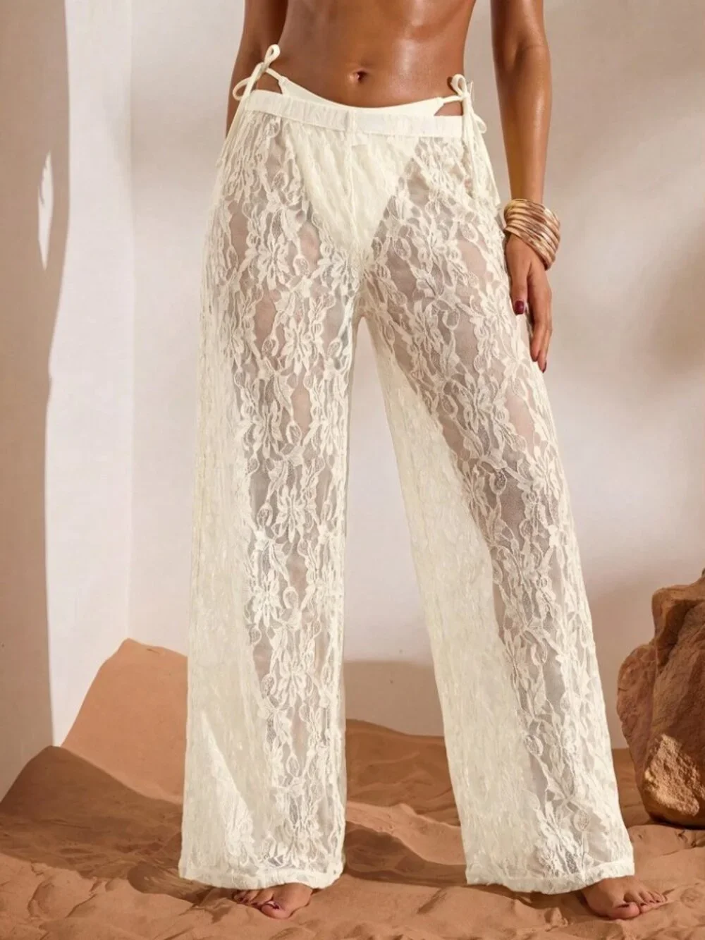 Cream Lace Beach Cover-Up Pants